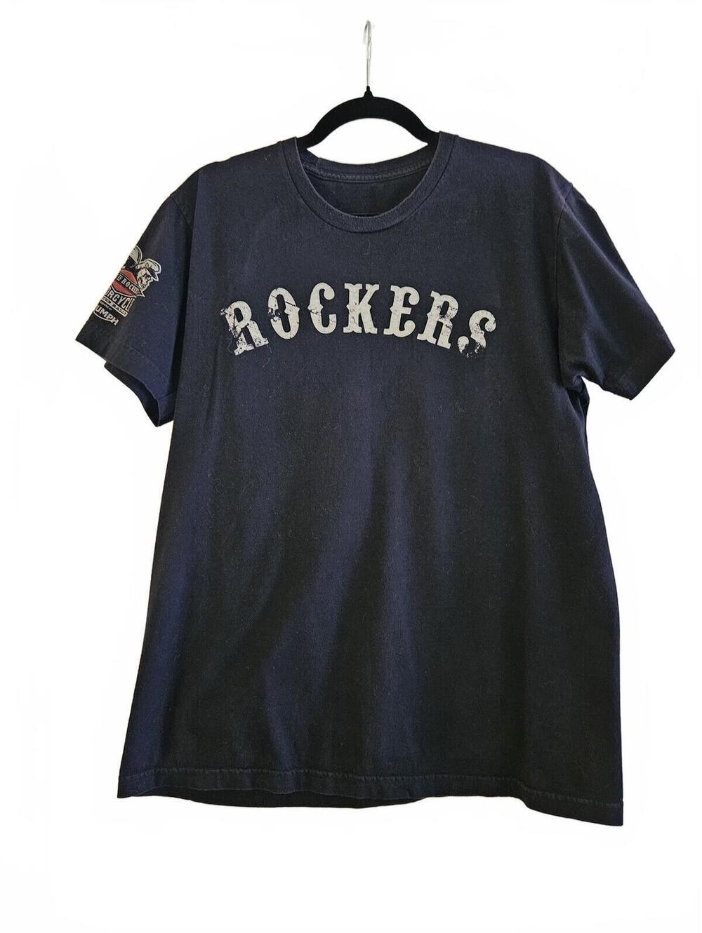 Triumph Moods vs Rockers Motorcycle Rally Graphic T-Shirt Black Men's Size Lrg